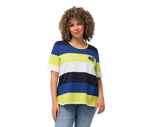 Ulla Popken Womenswear Plus Size Curvy Striped Embroidered Logo Short Sleeve Tee 828316