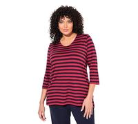 Ulla Popken Womenswear Plus Size Curvy Striped V-Neck 3/4 Sleeve Top Ruby red 46+ 836242544-46+
