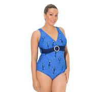 Ulla Popken Womenswear Plus Size Curvy Swimmer Print Swimsuit Asphalt Blue 58+ 846236743-58+