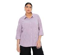 Ulla Popken Womenswear Plus Size Curvy Textured Stripe Button Front Stretch Blouse magnolia red 42+ 797458820-42+