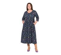 Ulla Popken Womenswear Plus Size Curvy Tiny Floral Empire Knit A-line Pocket Dress Black 50+ 836980100-50+