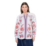 Ulla Popken Womenswear Plus Size Curvy Traditional Flower Printed Blouse Off-White 50+ 845628200-50+