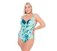 Ulla Popken Womenswear Plus Size Curvy Tropical Print One Piece Swimsuit Pale Caribbean Green 22 836002452-48