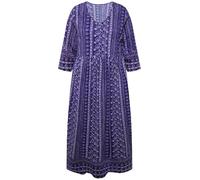 Ulla Popken Womenswear Plus Size Curvy V-Neck Empire Print Cotton A-line Pocket Dress ink blue 58+ 832576844-58+