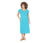 Ulla Popken Womenswear Plus Size Curvy Vinework Gathered Cap Sleeve Dress Blue Turquoise 46+ 840041755-46+