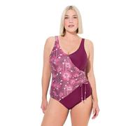 Ulla Popken Women's Badeanzug, Alina, Wickelraffung Glitzerblüten One Piece Swimsuit, Purple, 28