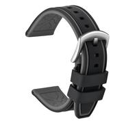 ULLCHRO Silicone Watch Strap Replacement Rubber Watch Band Waterproof Bicolor Men Women - 20, 22, 24, 26mm Watch Bracelet with Brushed Stainless Steel Buckle Silver (26mm, black & grey)