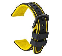 ULLCHRO Silicone Watch Strap Replacement Rubber Watch Band Waterproof Bicolor Men Women - 20, 22, 24, 26mm Watch Bracelet with Brushed Stainless Steel Buckle Black (26mm, black & yellow)