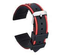ULLCHRO Silicone Watch Strap Replacement Rubber Watch Band Waterproof Bicolor Men Women - 20, 22, 24mm Watch Bracelet with Brushed Stainless Steel Buckle Silver (24mm, black & red)