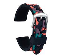 ULLCHRO Silicone Watch Strap Replacement Rubber Watch Band Waterproof Camouflage Military Men Women - 18mm, 20mm, 22mm, 24mm Watch Bracelet with Brushed Stainless Steel Buckle (18mm, Black & Red)