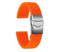 ULLCHRO Silicone Watch Strap Replacement Rubber Watch Band Waterproof Stripe Pattern - 14mm, 16mm, 18mm, 20mm, 22mm, 24mm Watch Bracelet with Stainless Steel Deployment Buckle, Orange, 20mm, Bracelet