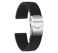 ULLCHRO Silicone Watch Strap Replacement Rubber Watch Band Waterproof Stripe Pattern - 16mm, 18mm, 20mm, 22mm, 24mm Watch Bracelet with Stainless Steel Deployment Buckle (16mm, Black)