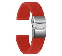 ULLCHRO Silicone Watch Strap Replacement Rubber Watch Band Waterproof Stripe Pattern - 16mm, 18mm, 20mm, 22mm, 24mm Watch Bracelet with Stainless Steel Deployment Buckle (18mm, Red)