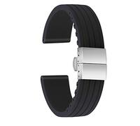 ULLCHRO Silicone Watch Strap Replacement Rubber Watch Band Waterproof Stripe Pattern - 16mm, 18mm, 20mm, 22mm, 24mm Watch Bracelet with Stainless Steel Deployment Buckle (18mm, Black)