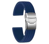 ULLCHRO Silicone Watch Strap Replacement Rubber Watch Band Waterproof Stripe Pattern - 16mm, 18mm, 20mm, 22mm, 24mm Watch Bracelet with Stainless Steel Deployment Buckle (16mm, Blue)