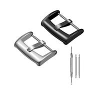 Ullchro Stainless Steel Pin Buckle Replacement Brush Solid Curved Shape - 16mm, 18mm, 20mm, 22mm Watchband Clasp Watch Strap Accessary Tool （22mm, Black & Silver)