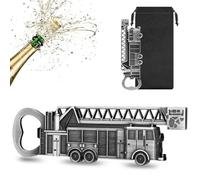 ULLEA Fire Engine Bottle Opener - Quirky Firefighter Gifts for Men, Dad, Grandpa - Silver Fire Engine-Shaped Bar Accessory with Gift Bag - Perfect for Birthday Fathers Day Christmas Pub Nights