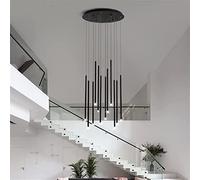 ULLGO Modern LED Long Tube Pendant Light Rotating Staircase Chandelier Lighting Adjustable Large Ceiling Hanging Lamp Nordic Indoor Deco Pendant Lighting (Color : 12 Lights Black, Size : Warm)