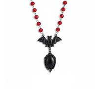 ULLKEL Gothic Bat Crystal Pendant Necklace Women Vintage Dark Style Necklace Vampire Bloody Bead Necklaces Punk Witch Jewelry Accessories Mystic Goth Necklaces for Women Halloween Costume Jewelry