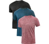 Ullnoy 3 Pack Dry Fit Sports T Shirts Mens Breathable Gym Workout T Shirts Mens Moisture Wicking Short Sleeve Running Tees Black/Navy/Red 3XL