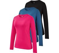 Ullnoy Long Sleeve Cotton Ladies Tops Crew Neck Basic Thermal Shirts Casual Solid Soft Workout Sweatshirt Pack of 3 Black/Navy/Rose M