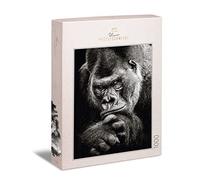 Ulmer Puzzleschmiede - 1000 Piece Puzzle "Silver Back" - Modern Photographed Black and White Animal Puzzle of the Great Ape - The Mighty Gorilla Poses with a Dark Look