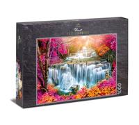 Ulmer Puzzleschmiede - "Cascades in Autumn Magic" Puzzle - Classic 1000 Piece Landscape Puzzle - Puzzle motif of picturesque waterfall steps in the mystical colourful autumn forest