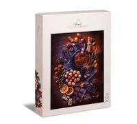 Ulmer Puzzleschmiede - "Chocolatery" puzzle - classic 1000 piece puzzle - Christmas cocoa & chocolate staging in elegant dark colours - modern food photography with fine contours
