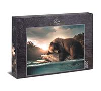 Ulmer Puzzleschmiede - Dreamy 1000 Piece Animal Puzzle - The Sleeping Bear on a Tree Trunk in a Lake in Nature of Canada