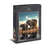 Ulmer Puzzleschmiede - "Father & Son" Puzzle - Classic 2000 Piece Elephant Puzzle - Cute African Elephants in the Water Design - Animals and Children Animals as Puzzles