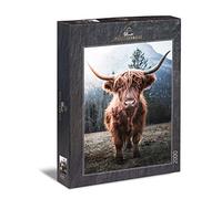 Ulmer Puzzleschmiede - Highland animal puzzle - 2000 piece puzzle - puzzle motif from powerful highland cow on the cow willow against frosty alpine backdrop