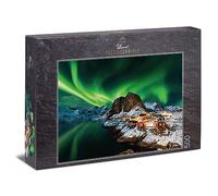 Ulmer Puzzleschmiede - Norway Aurora Borealis - Northern Lights Jigsaw Puzzle - Classic 500 Piece Puzzle - Northern Lights Jigsaw Puzzle Motif Over the Fishing Village of Hamnoy, Lofoten, Norway