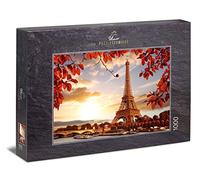 Ulmer Puzzleschmiede - Puzzle "Autumn in Paris" - 1000 pieces jigsaw puzzle - Eiffel Tower in Paris behind the Seine and autumnal leaves