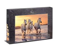 Ulmer Puzzleschmiede - Puzzle "Camargue Horses": 1000 pieces jigsaw puzzle - white Camargue horses in the wild in Provence, France