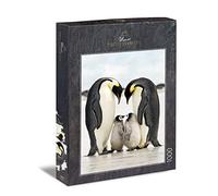 Ulmer Puzzleschmiede - Puzzle "Family Happiness" - Classic 1000 Piece Puzzle - Penguins as an original animal photo - The penguin parents watch over the little offspring in the winter landscape