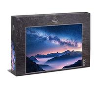 Ulmer Puzzleschmiede - Puzzle "Milky Way" - Classic 1000 Pieces Space Puzzle - Imaginative View of the Universe Above the Mist and the Night Sky in the Mountains - Made in Germany