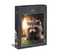 Ulmer Puzzleschmiede - Puzzle "Raccoon is looking for friend" - Loving animal motif as 1000 pieces puzzle - the cute little raccoon houses a butterfly and warm-hearted his paw