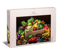 Ulmer Puzzleschmiede - Puzzle "Rich Harvest" - Classic 1000 Piece Puzzle from the Kitchen - Puzzle Motif Colourful Fruit Box with Local and Exotic Fruits and Vegetables