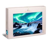 Ulmer Puzzleschmiede - Puzzle "The Elements of the North" - Impressive 2000 Piece Nature Puzzle - At the Godafoss Waterfall in Norway, polar lights meet rough rocks and icy water
