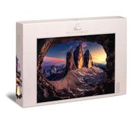 Ulmer Puzzleschmiede - Puzzle "Three Tins" - Classic 1000 Piece alpine jigsaw puzzle - Panorama of the famous mountains in South Tyrol, Italy - Impressive landscape in the last evening sun