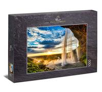 Ulmer Puzzleschmiede - Puzzle "Waterfall Seljalandsfoss" - 1000 pieces jigsaw puzzle - Iceland's spectacular waterfall before sunset in ireland