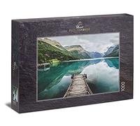 Ulmer Puzzleschmiede - Silent Norway Puzzle - Classic 1000 Piece Puzzle - Wooden Bridge protrudes into the silent water of Lovatnet Lake, a Glacier Lake near the Geiranger Fjord in Norway