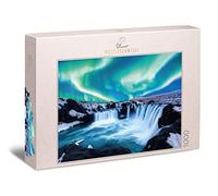 Ulmer Puzzleschmiede - The Elements of the North Jigsaw Puzzle - Impressive 1000 Pieces Nature Puzzle - At the Godafoss Waterfall in Norway, polar lights meet rough rocks and icy water