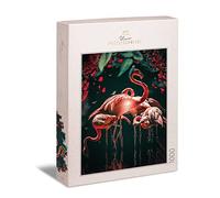 Ulmer Puzzleschmiede - "The Flamingo Show" Jigsaw Puzzle - Fairytale 1000 Piece Flamingo Puzzle - Bright Pink Flamingos Post Brilliantly against Black Background - Graceful Birds as Night Puzzle
