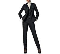 Ulnomio Women's Three Pieces Suit Single Breasted Button Business Work Office Lady Jacket Vest Pants Set Black