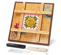 ULOI 13" Crochet Blocking Board - Upgraded Style with 4 Tension Rods and 20 Pegs - Blocking Boards for Crochet Projects, Ideal for Granny Square Card Deck Users (Crimson)