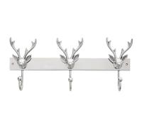uloka aluminium stag head coat hanger in silver with 3 hooks