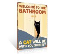 Ulord Funny Black Cat Metal Sign 8x12 Inch Bathroom Wall Art Decor | Welcome to the Bathroom A Cat Will Be with You Shortly Vintage Tin Sign for Toilet Restroom Powder Room Cat Lovers Gifts