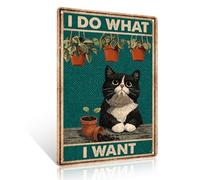 Ulord Funny Metal Signs 8x12 Inch Black Cat Garden Wall Art Decor | I Do What I Want Vintage Tin Sign for Living Room Bedroom Office Plant Room Cat Lovers and Plant Lovers Gifts