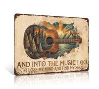 Ulord Guitar Music Metal Sign 8x12 Inch Inspirational Quotes Wall Art Decor | And Into the Music Vintage Tin Sign for Man Cave Bar Garage Music Room